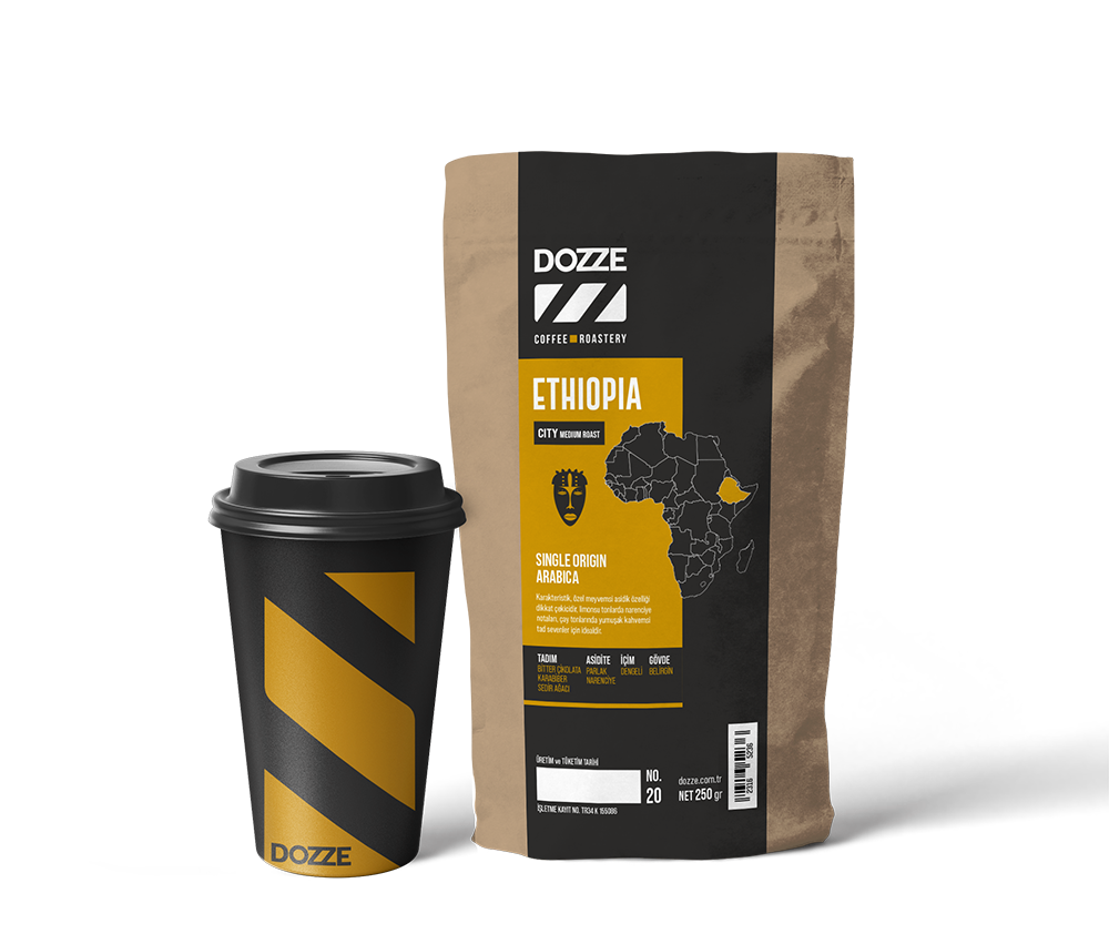 Etiyopya single origin paket ve bardak uygulaması