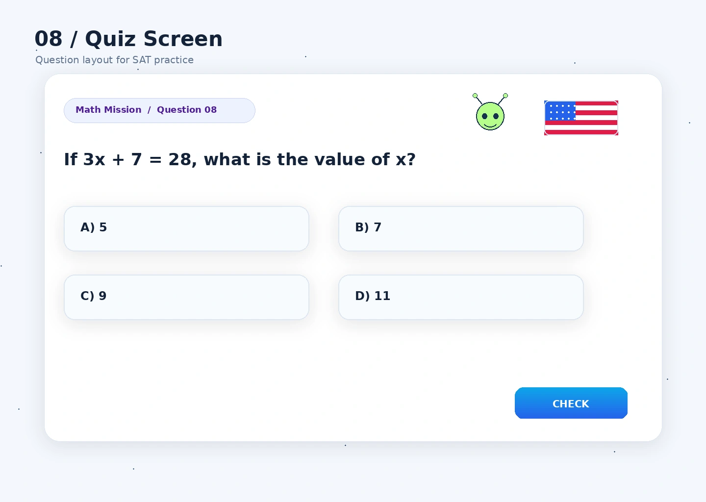 SATLift adaptif quiz ekranı